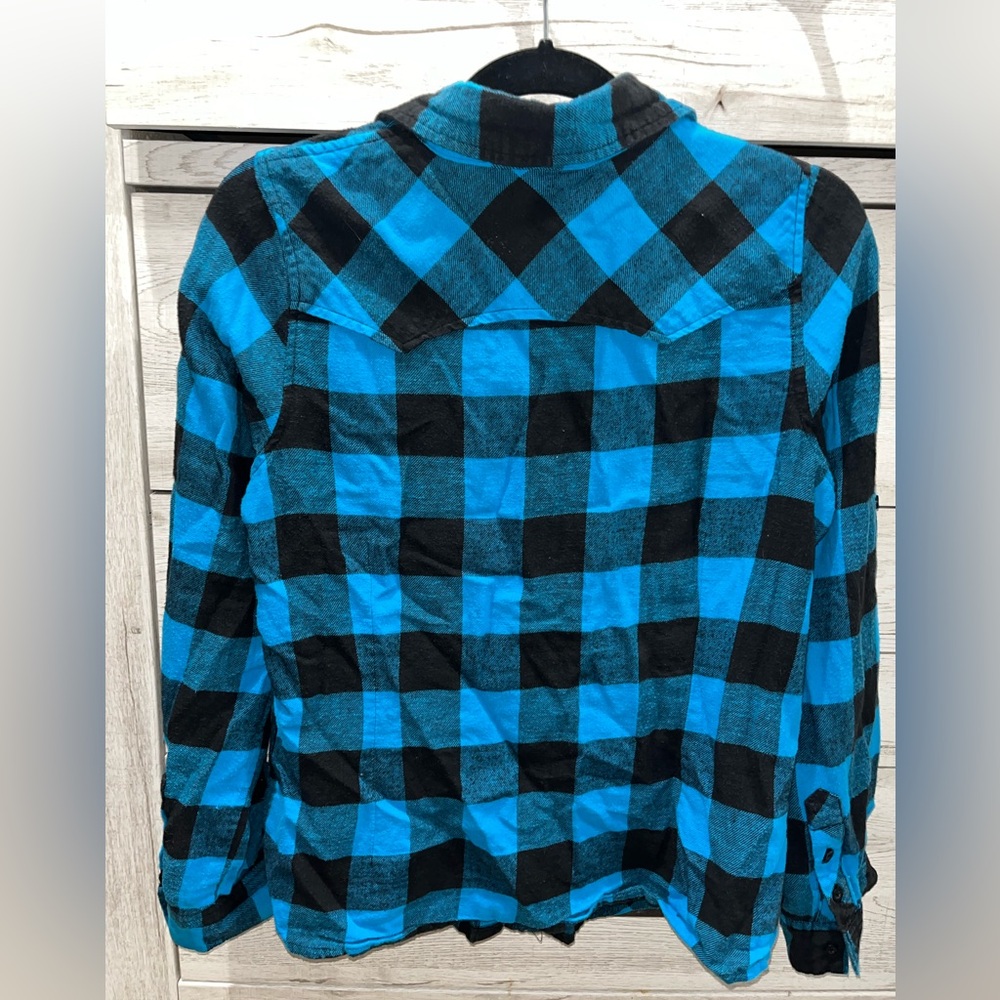 Miley Cyrus Flannel – Blue & Black Buffalo Plaid 💙🖤 Y2K Hannah Montana Vibes - Picture 2 of 3